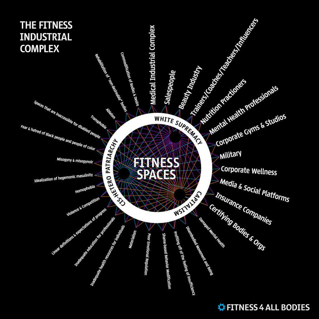 A chart showing the systems included in the Fitness Industrial Complex. Image from Fitness 4 All Bodies.