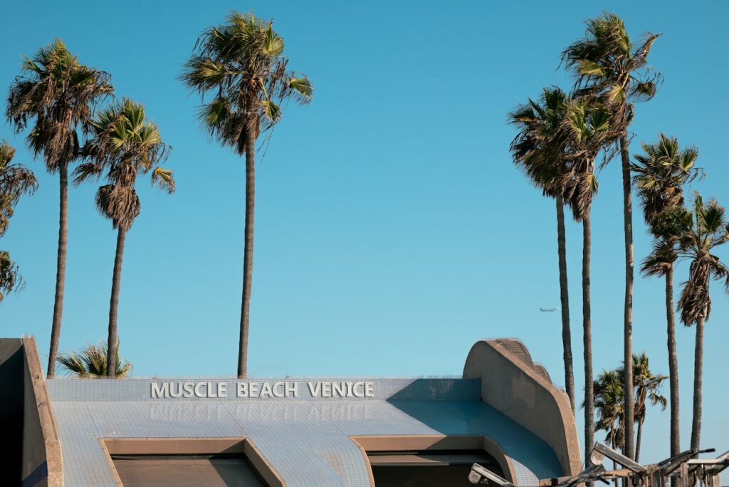 a picture of Muscle Beach in Venice, California, used to talk about traditional strength training vs functional strength training