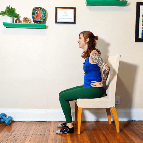 chair squat, one of four easy simple exercises to do at home