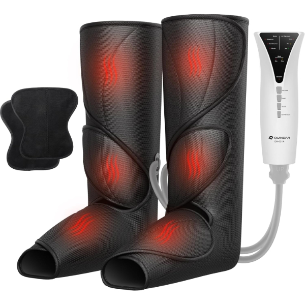 a set of calf-height booties that velcro around the leg to massage and heat