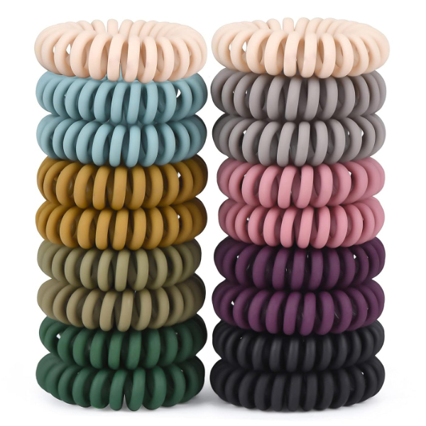 a set of multicolored curly hair ties